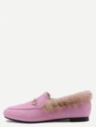 Romwe Pink Pu Fur Lined Loafers