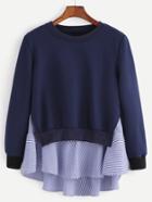 Romwe Navy Striped Ruffle Detail 2 In 1 Sweatshirt