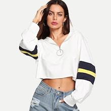Romwe O-ring Zip Hoodie Crop Sweatshirts
