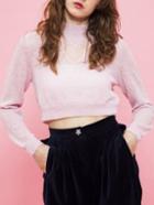 Romwe High Neck Heart Hollow Crop Pink Sweater