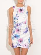 Romwe White Contrast Cut Out Floral Wrap Dress