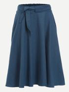 Romwe Blue Self Tie Midi Denim Skirt