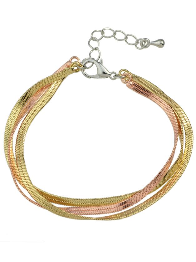 Romwe Gold Three Layers Braided Metal Chain Link Bracelet