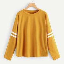 Romwe Plus Varsity Striped Drop Shoulder Tee