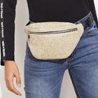 Romwe Weave Detail Zipper Bum Bag