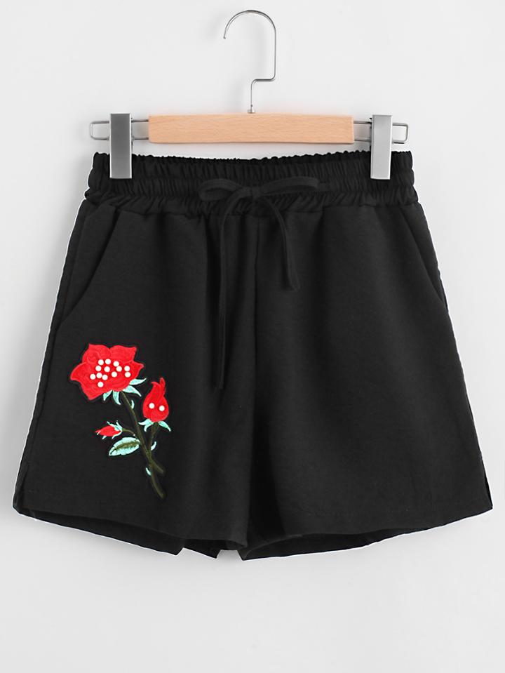 Romwe Applique Slit Side Shorts