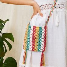 Romwe Colorful Tassel Plaited Bag