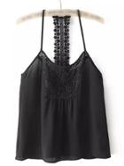 Romwe Black Spaghetti Strap Lace Tank Top