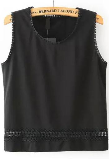 Romwe Hollow Crochet Black Tank Top