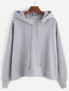 Romwe Grey Drawstring Hooded Sweatshirt