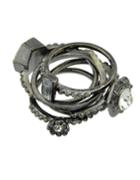 Romwe Punk Style Rhinestone Gunblack Finger Rings Set