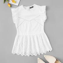 Romwe Scallop Hem Laser Cut Peplum Blouse