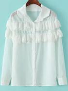 Romwe Sheer Lapel Ruffle White Blouse