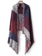 Romwe Frayed Red Navy Scarf
