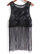 Romwe With Tassel Embroidered Black Tank Top