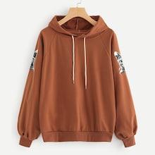 Romwe Animal Print Drawstring Hooded Sweatshirt