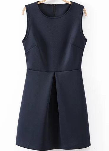 Romwe Navy Sleeveless Slim Belt Dress