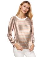 Romwe Brown Striped Long Sleeve T-shirt