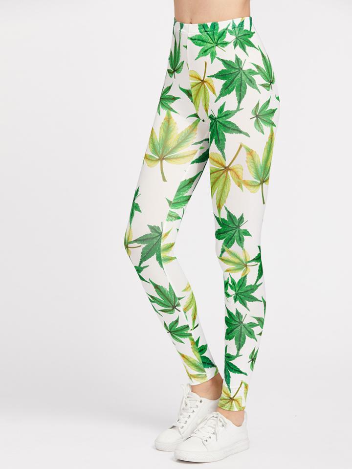 Romwe Maple Leaf Print Bodycon Leggings