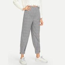 Romwe Plaid Button Detail Hem Pants