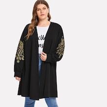 Romwe Plus Peacock Embroidered Coat