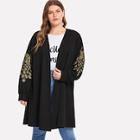 Romwe Plus Peacock Embroidered Coat