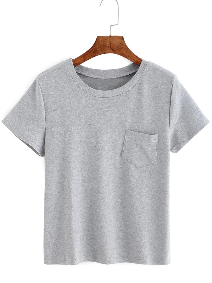 Romwe Short Sleeve Grey T-shirt With Pocket