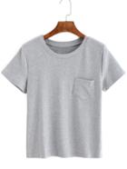 Romwe Short Sleeve Grey T-shirt With Pocket