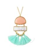Romwe Pink Turquoise Tassel Long Necklace