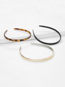 Romwe Leopard & Plain Design Headband 3pcs