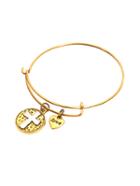 Romwe Gold Cross Relief Charm Expandable Bangle