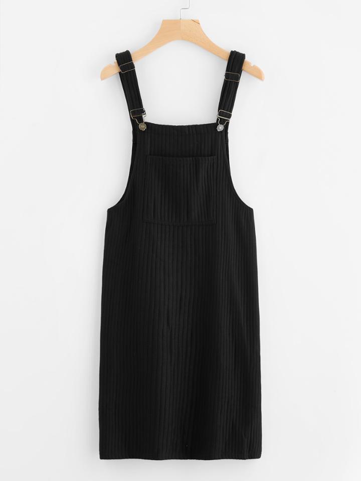 Romwe Pocket Front Ribbed Pinafore Dress