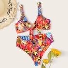 Romwe Random Graphic Print Tie Front Bikini Set