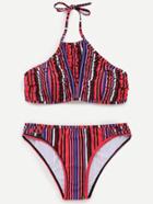 Romwe Multicolor Striped Ripped Bikini Set