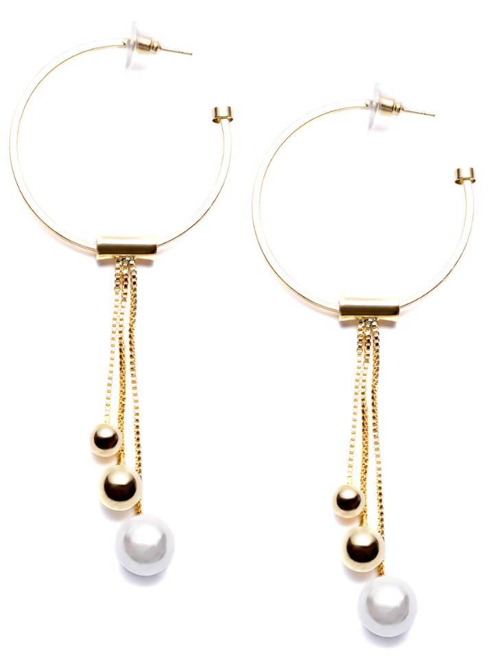 Romwe Gold Plated Circle Metal Ball Drop Earrings