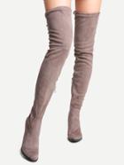Romwe Brown Faux Suede Tie Back Over The Knee Boots