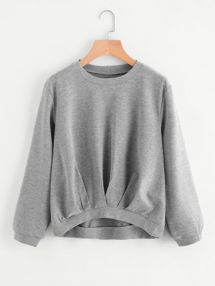 Romwe Pleated Gathered Front Slub Sweatshirt