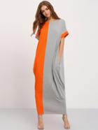 Romwe Color Block Pockets Maxi Dress