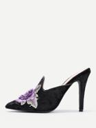 Romwe Flower Embellished Stiletto Mules