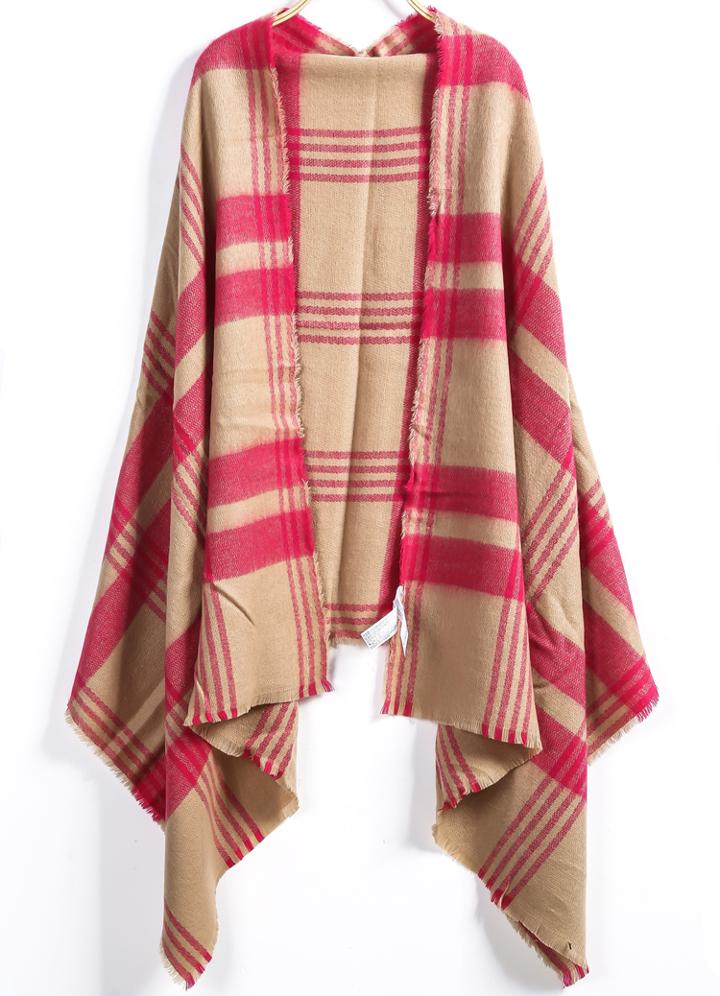 Romwe Check Print Classical Khaki Scarve