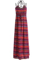 Romwe Halter With Bead Striped Red Dress