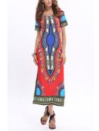 Romwe Red Tribal Print Long Dress