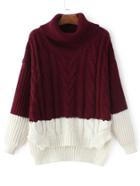 Romwe Two Tone Dip Hem Cable Knit Sweater