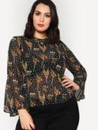 Romwe Floral & Polka Dot Semi Sheer Top