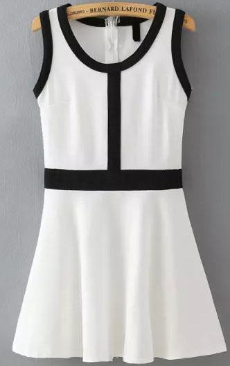 Romwe Contrast Edge Pleated White Dress