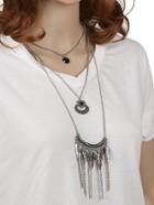 Romwe Feather Pendant Layered Chain Necklace