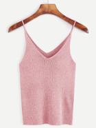 Romwe Pink Ribbed Knit Tight Cami Top