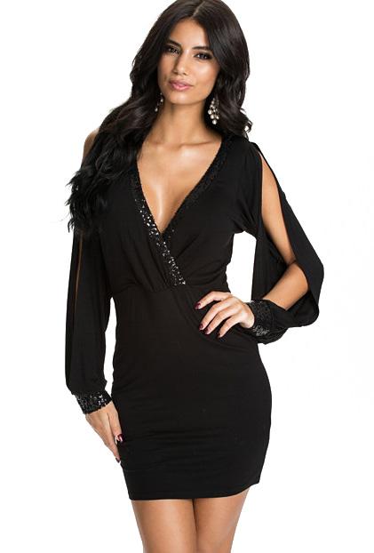 Romwe V Neck Split Sleeve Bodycon Dress