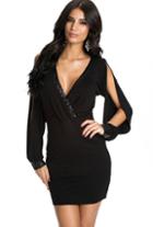 Romwe V Neck Split Sleeve Bodycon Dress