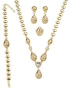 Romwe Gold Plated Rhinestone Necklace Earrings Bracelet Rings Jewelry Set For Women